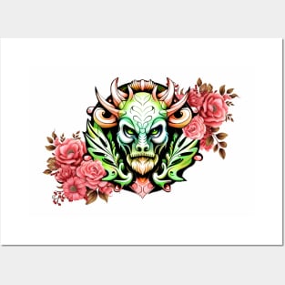 Mysterious colorful creature with flowers Posters and Art